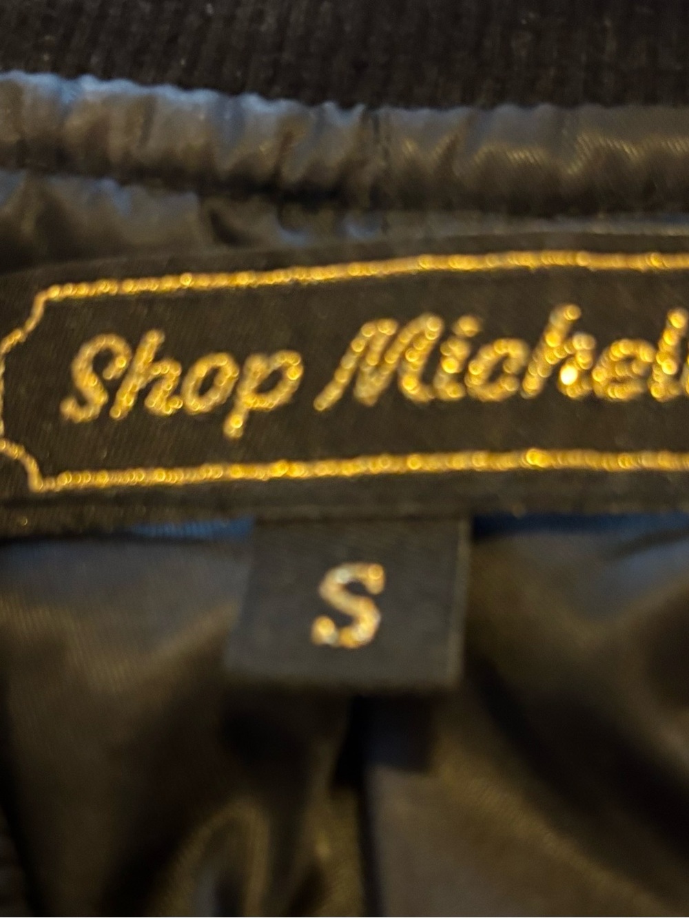 Shop Michelle Vintage Ruffle Shoulder Bomber Jacket - Black, size small - Picture 11 of 13